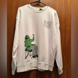 Zara White and Green Graphic Crewneck Sweater